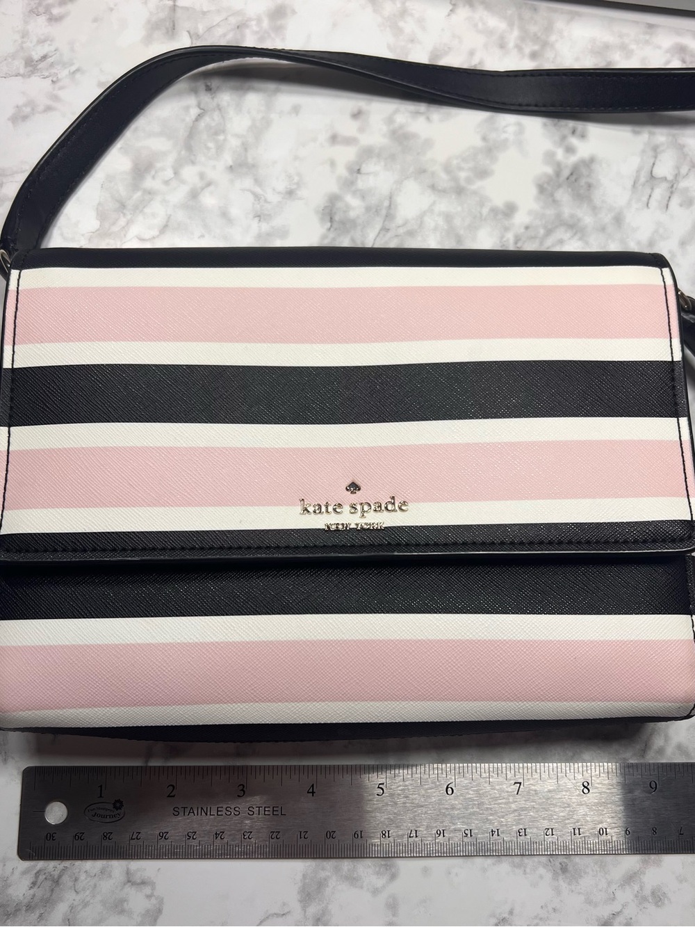 kate spade Pink, Black & White Striped Crossbody Shoulder Bag - Picture 5 of 5